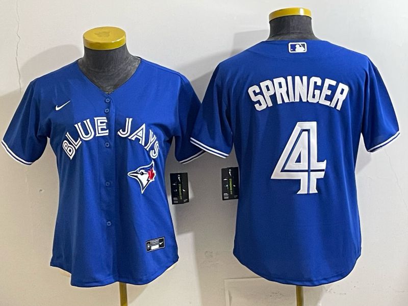 Women 2025 Nike Toronto Blue Jays #4 Springer Blue Game MLB Jersey 01
